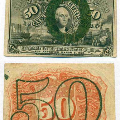 UNITED STATES FRACTIONAL CURRENCY NOTE 50 CENTS 03.03.1863 WITH OVERPRINT & A ON BACK P 104c VF